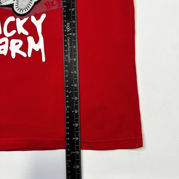 BKYS Men's Lucky Charm Rose Orig. Print Embroidered Top, Stitch T-Shirt Red Med - Picture 4 of 7